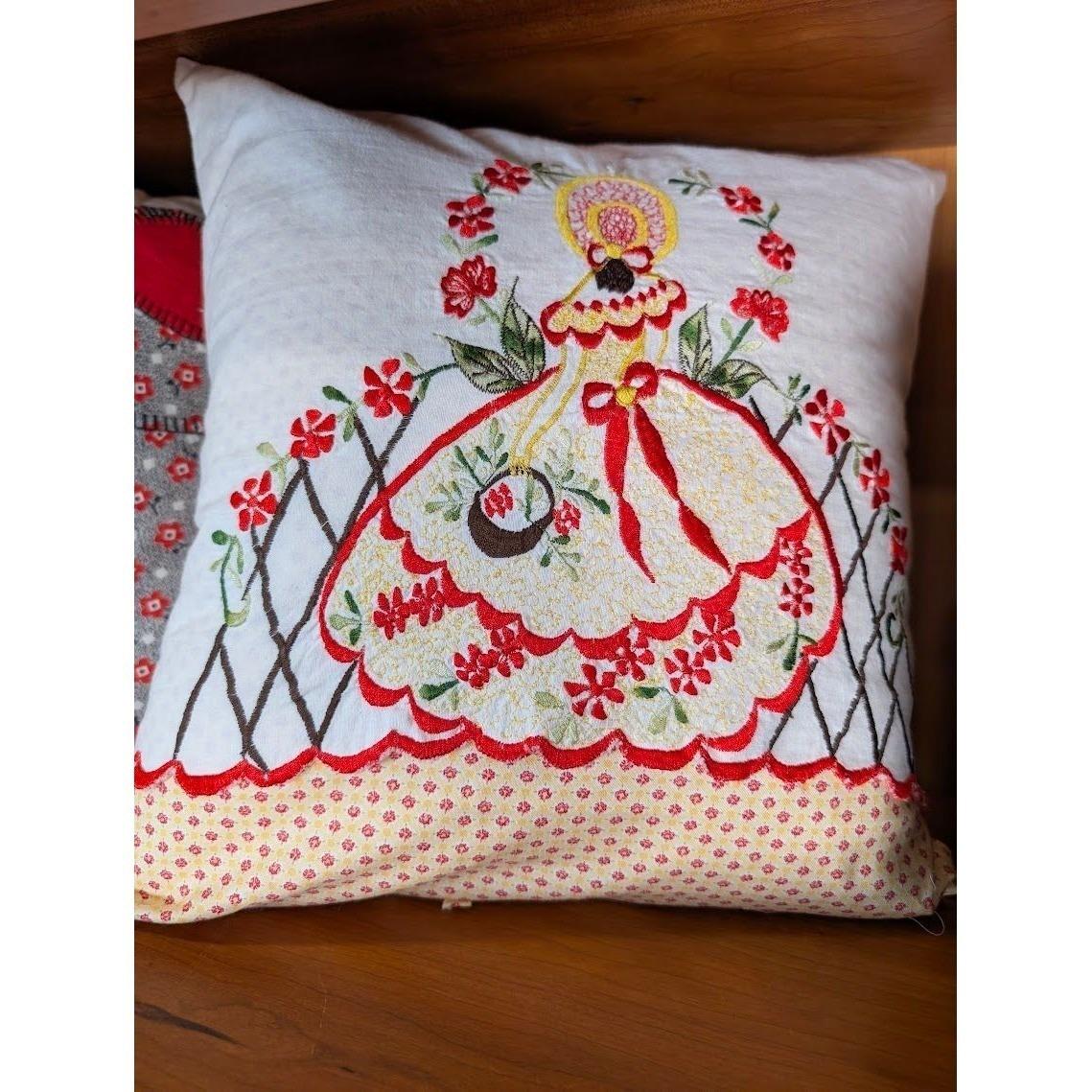 Victorian Girl VINTAGE Linen Repurpose Pillow | 14" x 14"