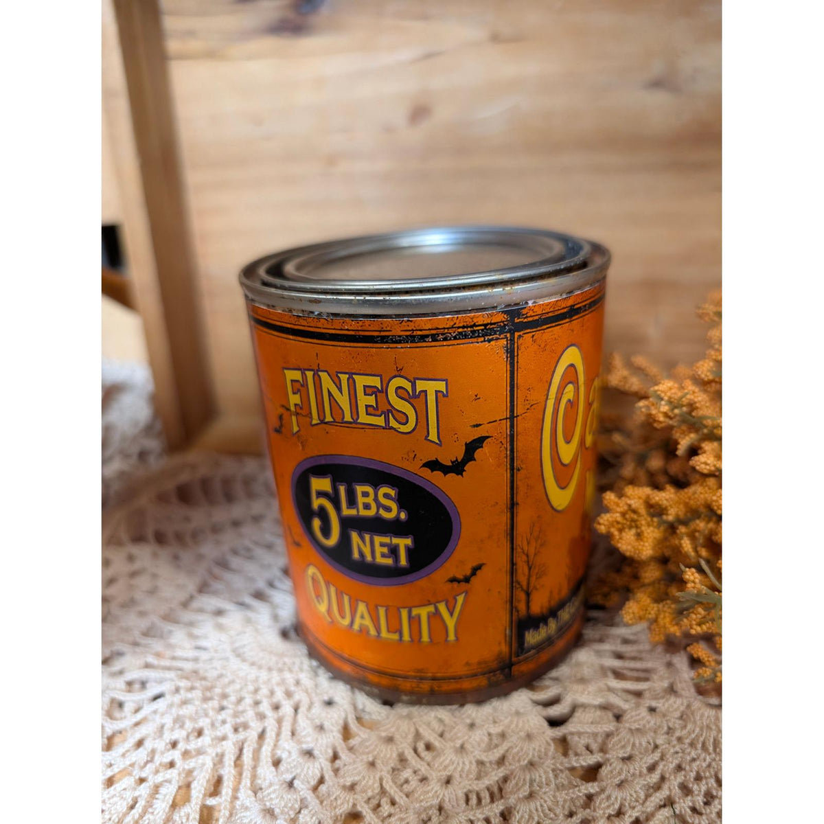 HALLOWEEN Rusty Upcycled Pint Tin - ORANGE CAMPFIRE Marshmallows