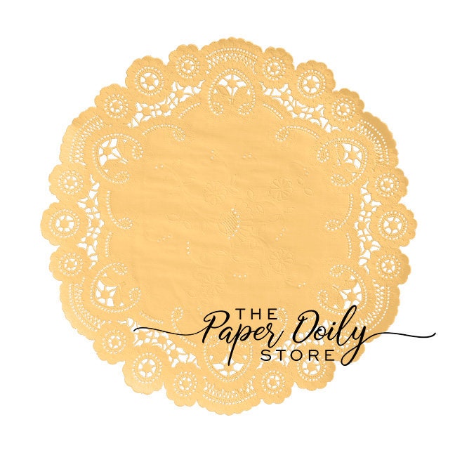 10  - 10" AUTUMN GOLD French Lace Paper Doilies | Golden Yellow Paper Doilies, Yellow Paper Chargers, Yellow Placemats