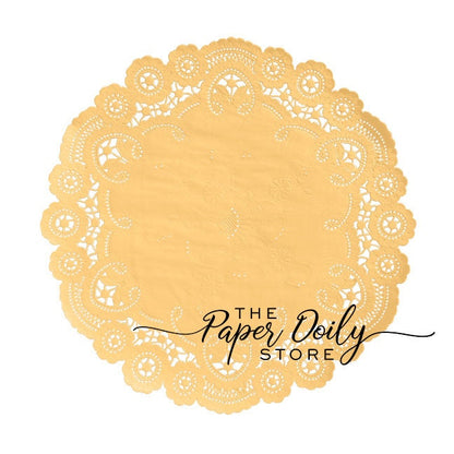 10  - 10" AUTUMN GOLD French Lace Paper Doilies | Golden Yellow Paper Doilies, Yellow Paper Chargers, Yellow Placemats