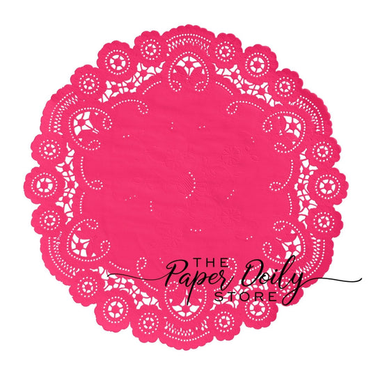 HOT PINK ROSE French Lace Paper Doilies | 8" Sizes | Fuchsia Pink Paper Doilies, Pink Paper Doilies, Hot Pink Placemats, Cinco de Mayo