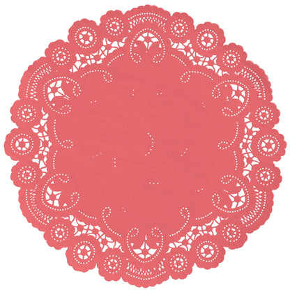 10 Pack of 12" - CORAL PASSION French Lace Paper Doilies | Coral Pink Paper Doilies, Dark Peach Paper Chargers, Coral Placemats