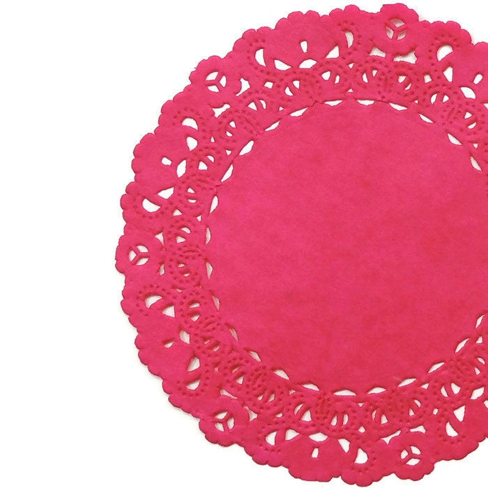 15 - 4" FUCHSIA Paper Doilies | Bright Pink Placemats, Fuchsia Chargers, Bright Pink Doily, Cinco de Mayo Decor, Hot Pink Doilies
