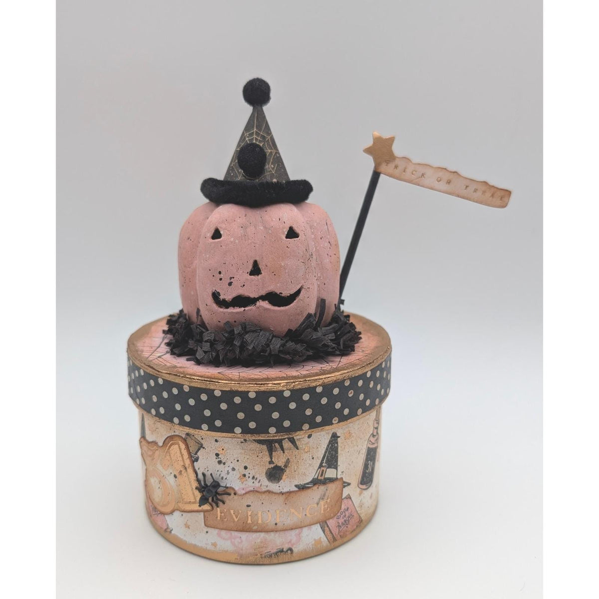 Vintage Style HALLOWEEN Jack O' Lantern Head on Box! Handmade! (011)
