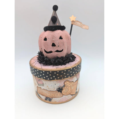 Vintage Style HALLOWEEN Jack O' Lantern Head on Box! Handmade! (008)