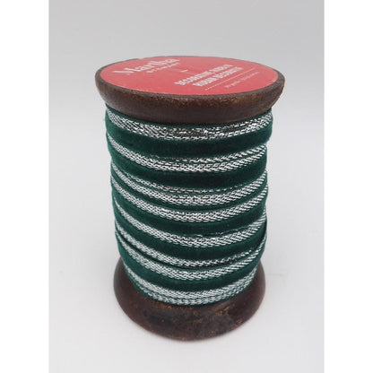 Martha Stewart 10 yds GREEN VELVET Ribbon w/Silver Metallic Trim 9/16" wide