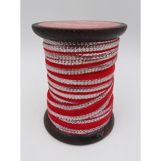 Martha Stewart 10 yds RED VELVET Ribbon w/Silver Metallic Trim 9/16" wide