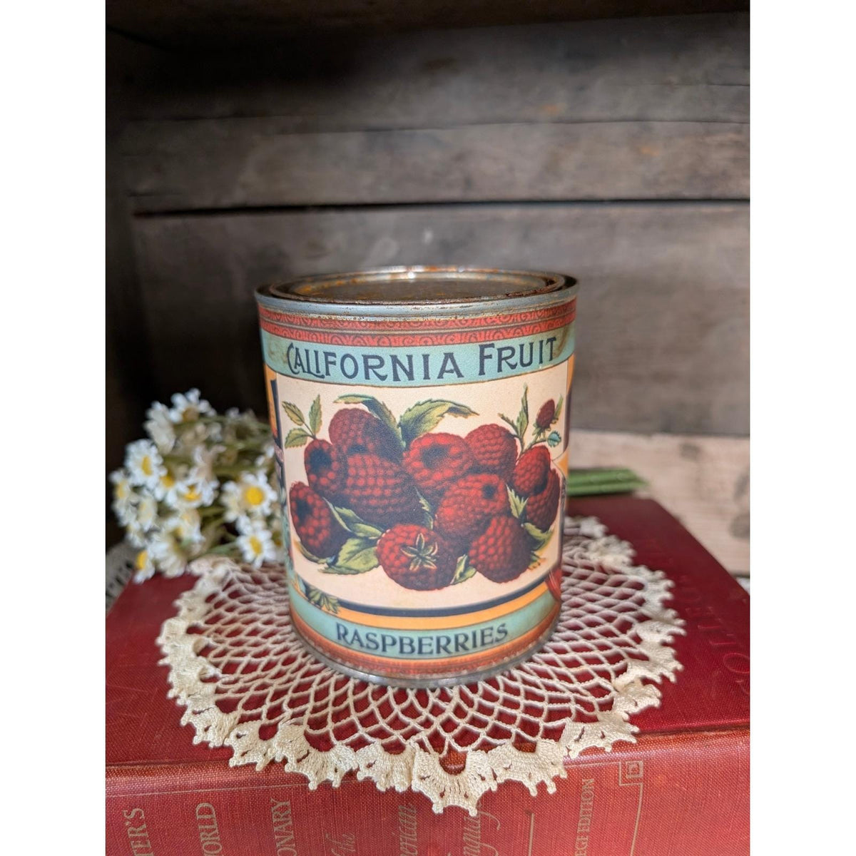 California Fruit Vintage Inspired RASPBERRIES Rusted Can - Pint