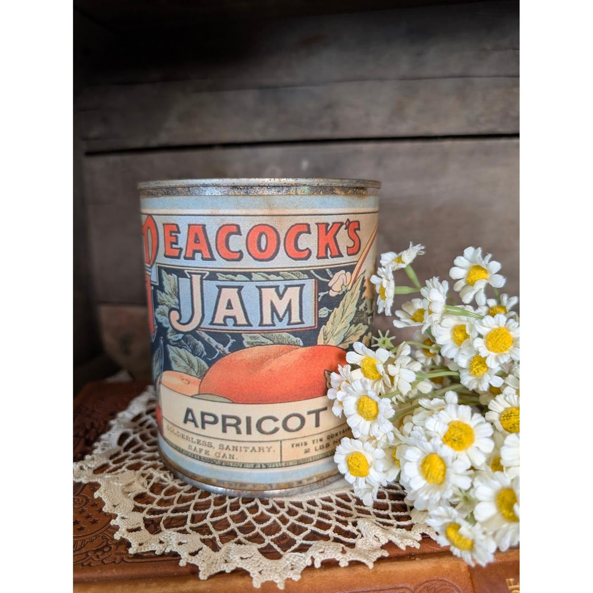 Peacocks APRICOT JAM Vintage Inspired APRICOTS Rusted Can - Pint