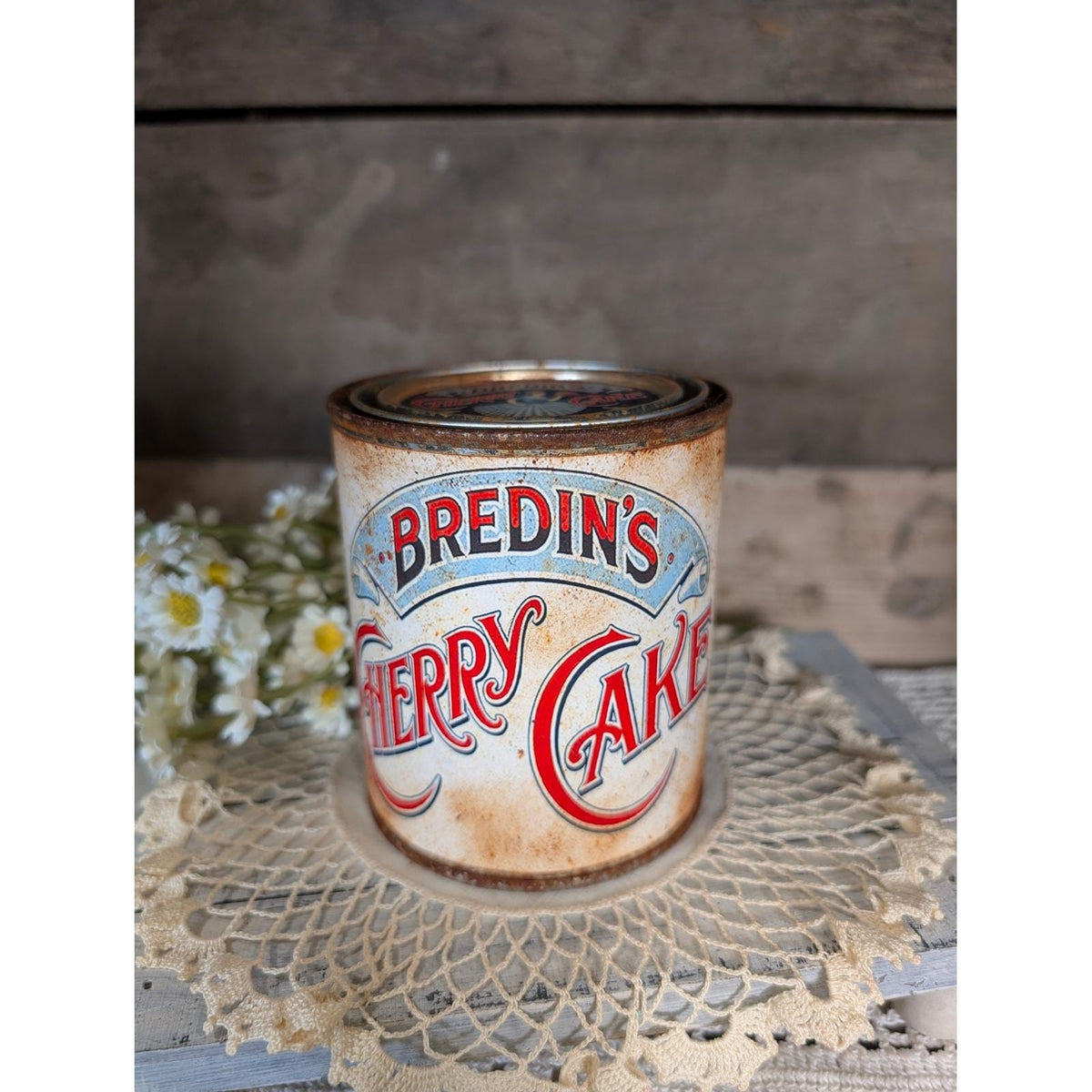Bredin's Cherry Cake Vintage Inspired Rusted Can - Pint (White Label)