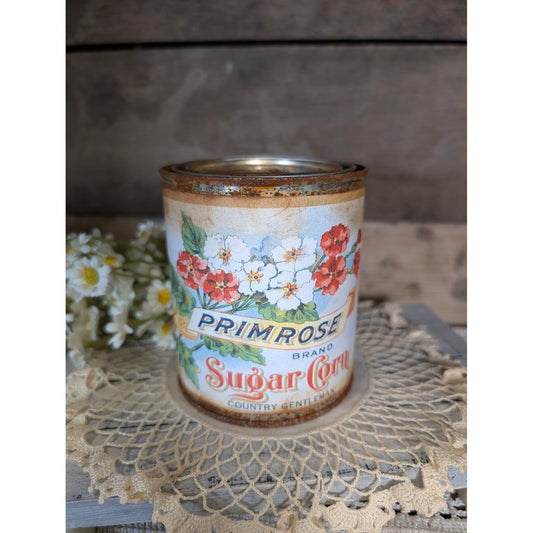 Primrose SUGAR CORN Vintage Inspired Rusted Can - Pint - Farmhouse Decor