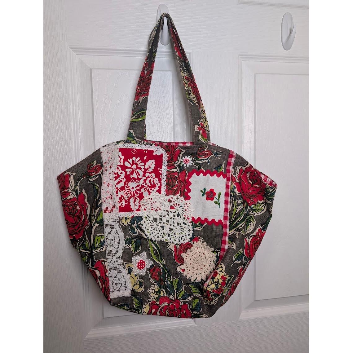 Vintage Print FLORAL LINEN Shoulder Bag - Hand Sewn - GORGEOUS!