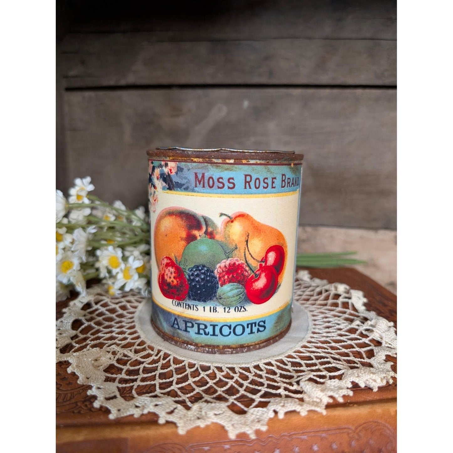 Moss Rose Vintage Inspired APRICOTS Rusted Can - Pint