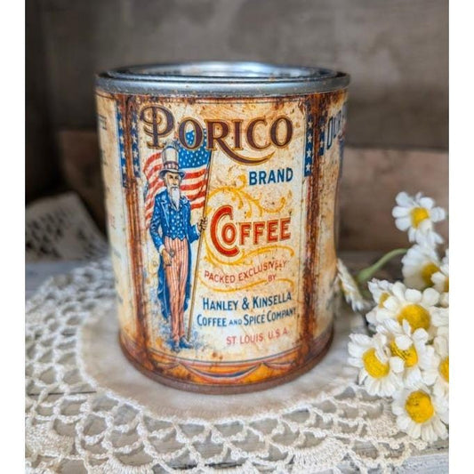 PORICO Brand COFFEE Uncle Sam Vintage Inspired Rusted Can - Pint - Americana