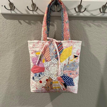 Upcycled Vintage Feed Sack Dresden Plate Tote Bag Purse