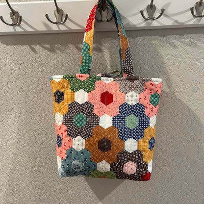 Vintage Grandma's Flower Garden Quilt Upcycled Tote Bag Purse - Gorgeous!