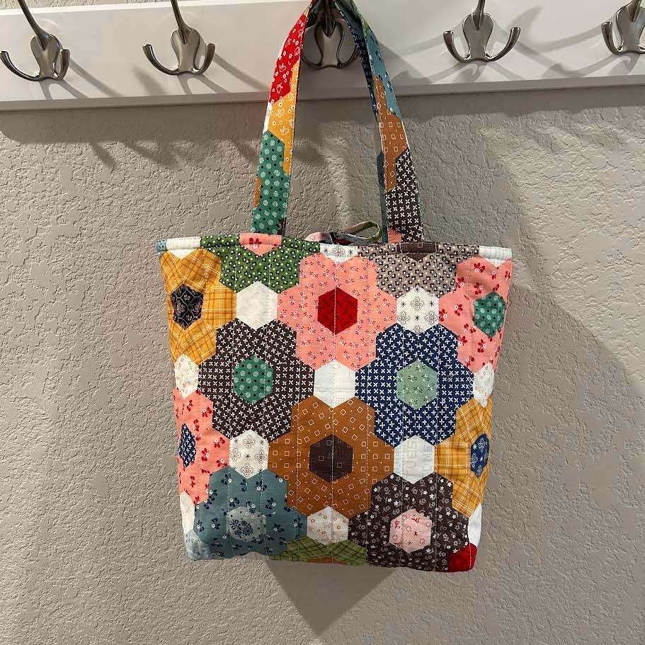 Vintage Grandma's Flower Garden Quilt Upcycled Tote Bag Purse - Gorgeous!