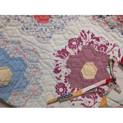 Vintage Grandma's Flower Garden Quilt Upcycled Tote Bag Purse - Gorgeous!