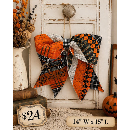 Large Quilted HALLOWEEN Front Door Bow No. 1 - Vintage Inspired