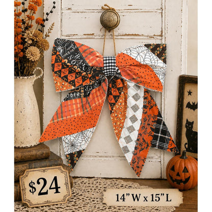 Large Quilted HALLOWEEN Front Door Bow No. 3 - Vintage Inspired