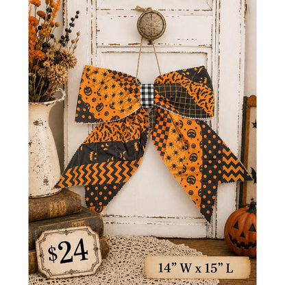 Large Quilted HALLOWEEN Front Door Bow No. 4 - Vintage Inspired