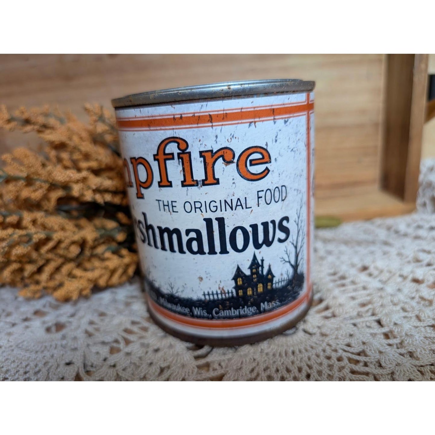 CAMPFIRE HALLOWEEN Rusty Vintage Style Upcycled Pint Tin