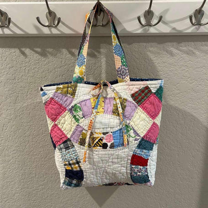 Vintage Wedding Ring Quilt Upcycled Tote Bag Purse No. 1 - Gorgeous!