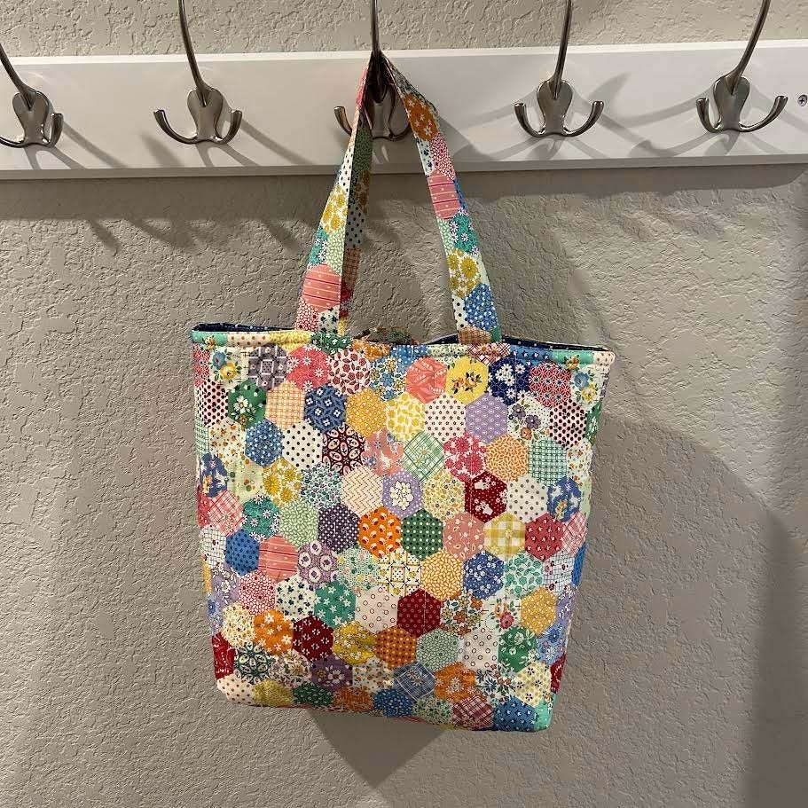 Vintage Wedding Ring Quilt Repurpose Tote Bag Purse No. 1 - Gorgeous!