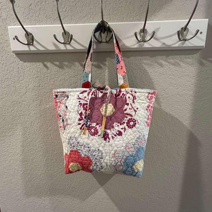 Vintage Grandma's Flower Garden Quilt Upcycled Tote Bag Purse - Gorgeous!
