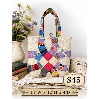 Vintage Wedding Ring Quilt Upcycled Tote Bag Purse No. 2 - Gorgeous!
