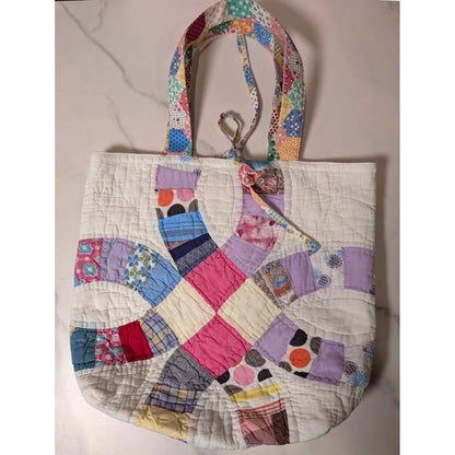 Vintage Wedding Ring Quilt Upcycled Tote Bag Purse No. 2 - Gorgeous!
