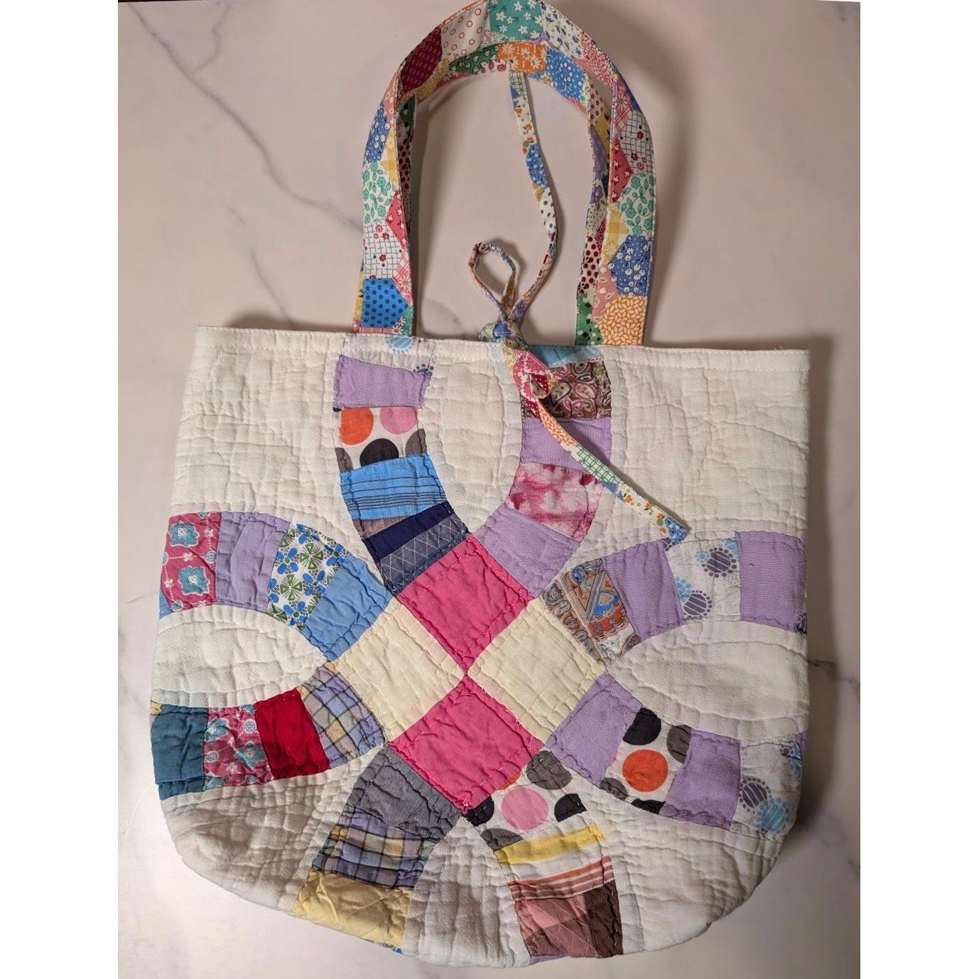 Vintage Wedding Ring Quilt Repurpose Tote Bag Purse No. 2 - Gorgeous!